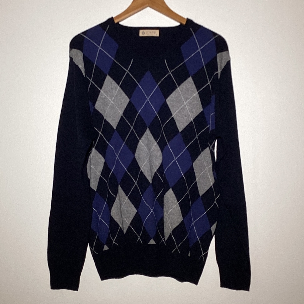 J. Crew Argyle Crewneck Sweater in Blue and Gray